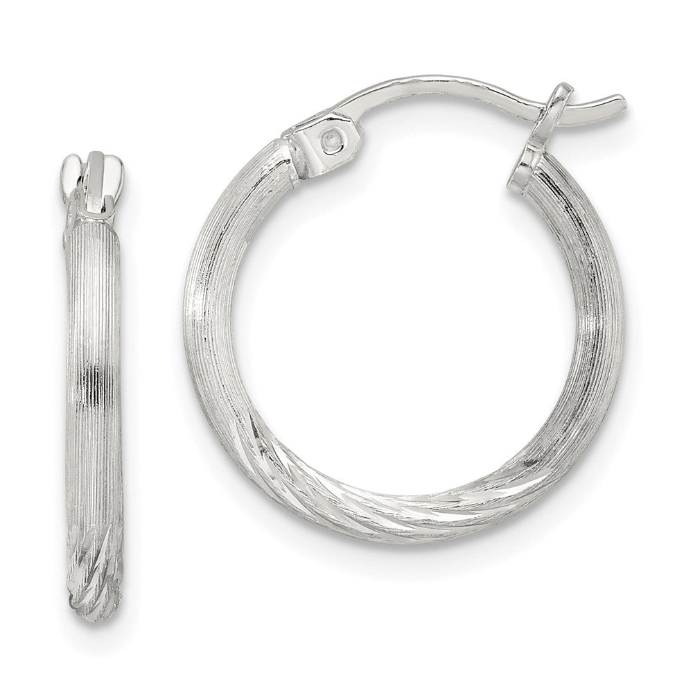 Sterling Silver 2mm Polished/Satin D/C Hoop Earrings - 6