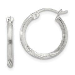 Sterling Silver 2mm Polished/Satin D/C Hoop Earrings - 6