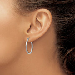 Sterling Silver Rhodium-plated 2mm Polished/Satin Diamond-cut Hoop Earrings - 10