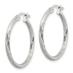 Sterling Silver 2mm Polished/Satin D/C Hoop Earrings - 3