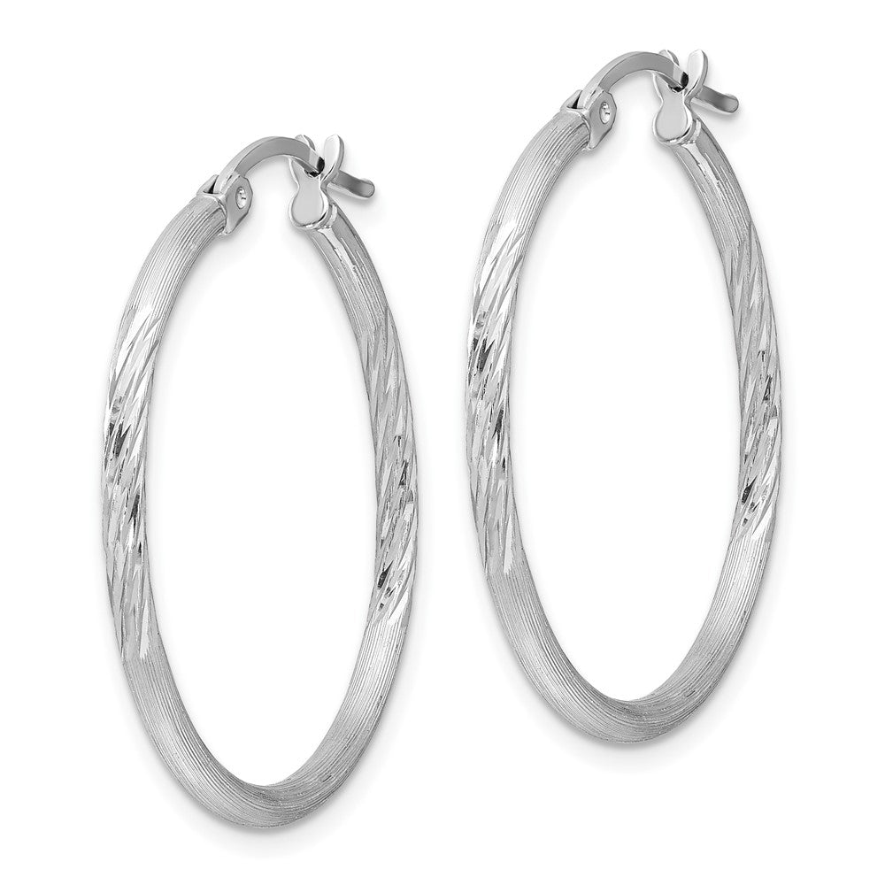 Sterling Silver Rhodium-plated 2mm Polished/Satin Diamond-cut Hoop Earrings - 6