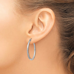 Sterling Silver Rhodium-plated 2mm Polished/Satin Diamond-cut Hoop Earrings - 6
