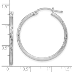 Sterling Silver Rhodium-plated 2mm Polished/Satin Diamond-cut Hoop Earrings - 6
