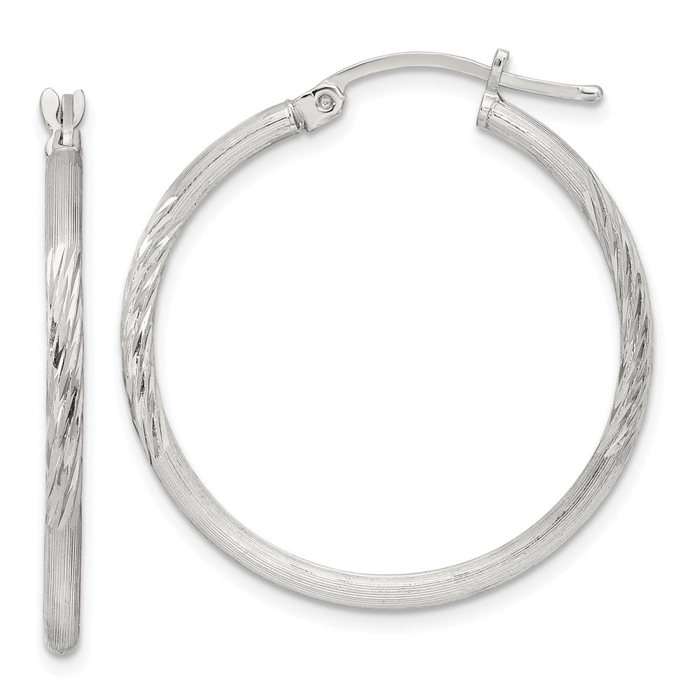 Sterling Silver 2mm Polished/Satin D/C Hoop Earrings - 8