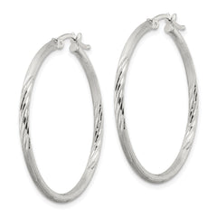 Sterling Silver 2mm Polished/Satin D/C Hoop Earrings - 4