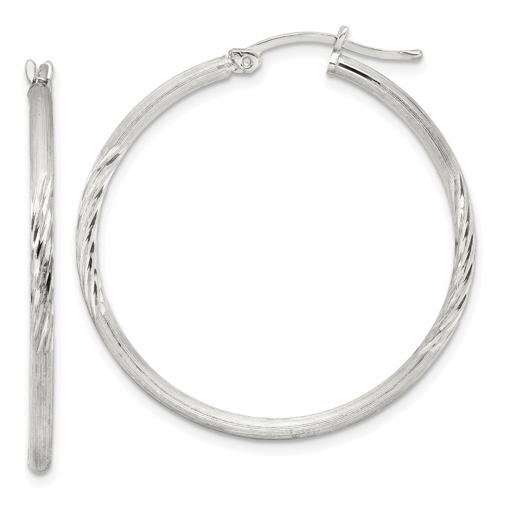Sterling Silver 2mm Polished/Satin D/C Hoop Earrings - 4