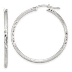 Sterling Silver 2mm Polished/Satin D/C Hoop Earrings - 4