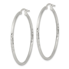 Sterling Silver 2mm Polished/Satin D/C Hoop Earrings - 9
