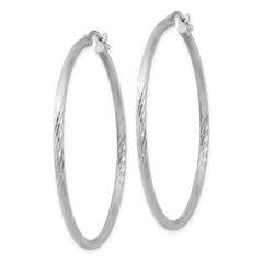 Sterling Silver Rhodium-plated 2mm Polished/Satin Diamond-cut Hoop Earrings - 7