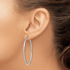 Sterling Silver Rhodium-plated 2mm Polished/Satin Diamond-cut Hoop Earrings - 7
