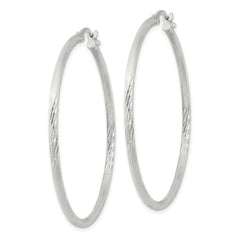 Sterling Silver 2mm Polished/Satin D/C Hoop Earrings - 14