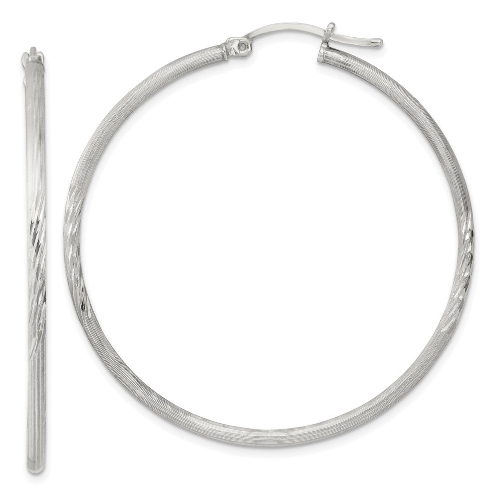 Sterling Silver 2mm Polished/Satin D/C Hoop Earrings - 14