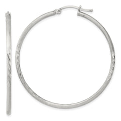 Sterling Silver 2mm Polished/Satin D/C Hoop Earrings - 14
