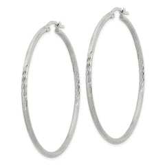 Sterling Silver 2mm Polished/Satin D/C Hoop Earrings - 5