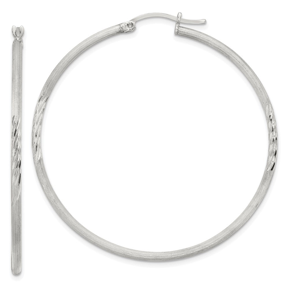 Sterling Silver 2mm Polished/Satin D/C Hoop Earrings - 5