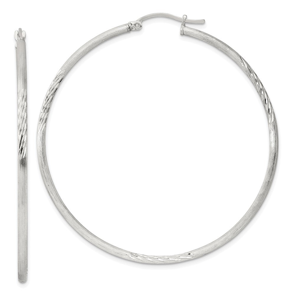 Sterling Silver 2mm Polished/Satin D/C Hoop Earrings - 7