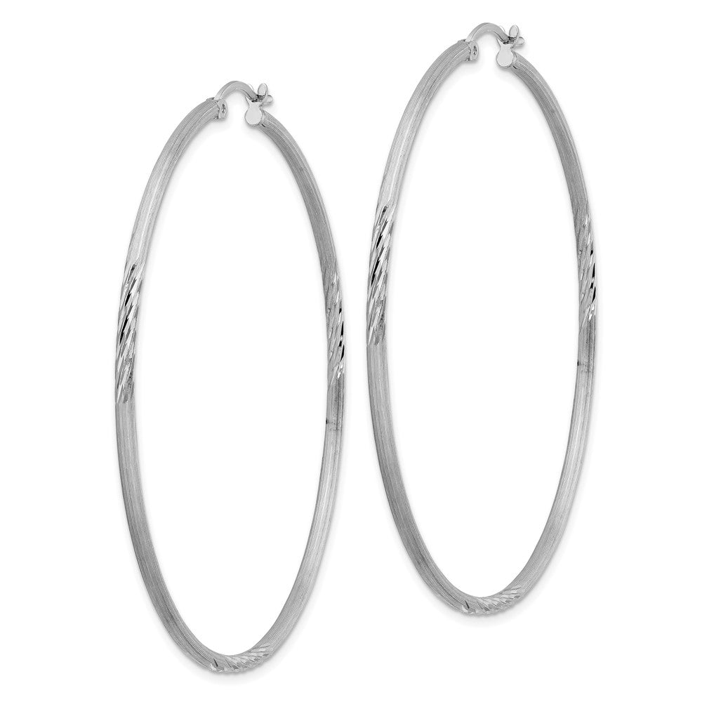 Sterling Silver Rhodium-plated 2mm Polished/Satin Diamond-cut Hoop Earrings - 3