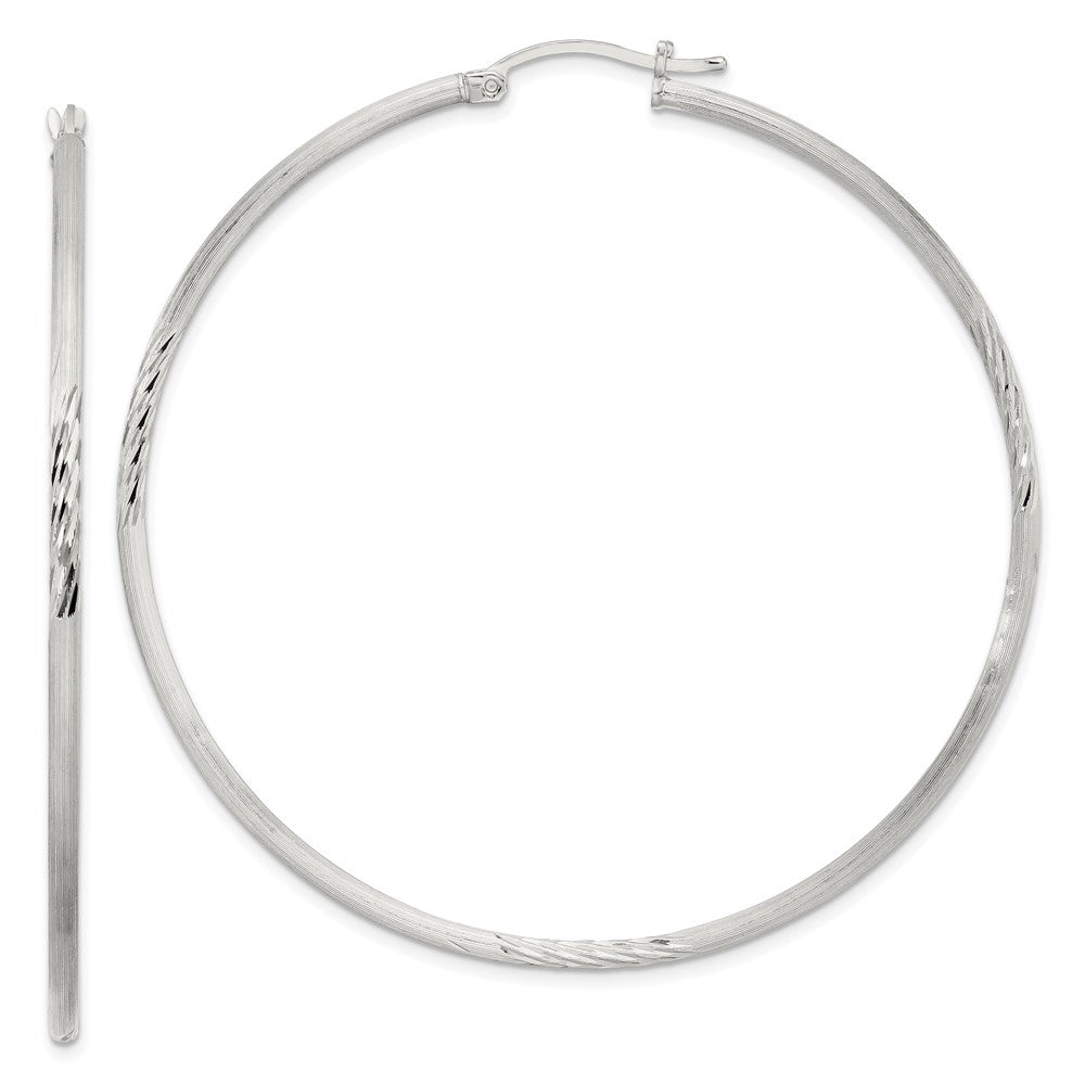 Sterling Silver 2mm Polished/Satin D/C Hoop Earrings - 10