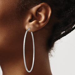 Sterling Silver Rhodium-plated 2mm Polished/Satin Diamond-cut Hoop Earrings - 9