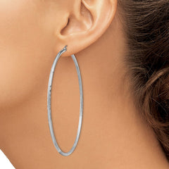 Sterling Silver Rhodium-plated 2mm Polished/Satin Diamond-cut Hoop Earrings - 11
