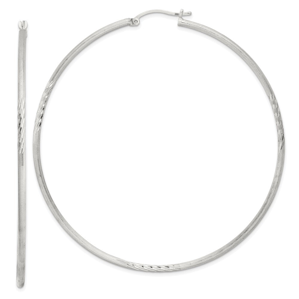 Sterling Silver 2mm Polished/Satin D/C Hoop Earrings - 15