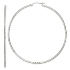 Sterling Silver 2mm Polished/Satin D/C Hoop Earrings - 15