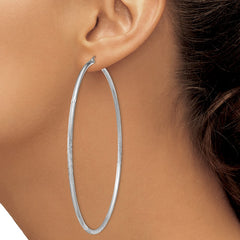 Sterling Silver Rhodium-plated 2mm Polished/Satin Diamond-cut Hoop Earrings - 13
