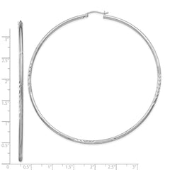 Sterling Silver Rhodium-plated 2mm Polished/Satin Diamond-cut Hoop Earrings - 13
