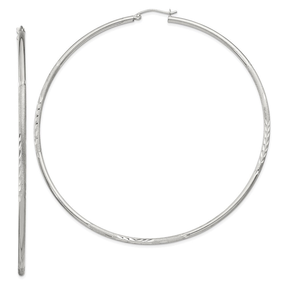 Sterling Silver 2mm Polished/Satin D/C Hoop Earrings - 11