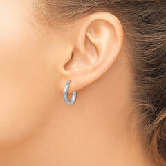 Sterling Silver Rhod-plated 2.5mm Polished/Satin Diamond-cut Hoop Earrings - 7