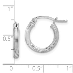 Sterling Silver Rhod-plated 2.5mm Polished/Satin Diamond-cut Hoop Earrings - 7