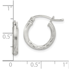 Sterling Silver 2.5mm Polished/Satin D/C Hoop Earrings - 7