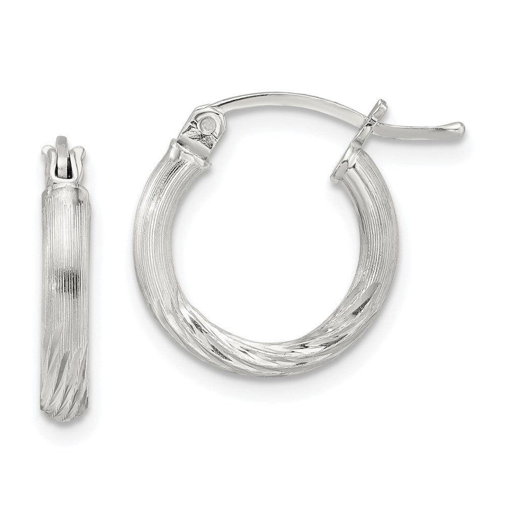 Sterling Silver 2.5mm Polished/Satin D/C Hoop Earrings - 7