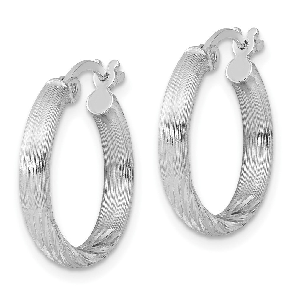 Sterling Silver Rhod-plated 2.5mm Polished/Satin Diamond-cut Hoop Earrings - 4