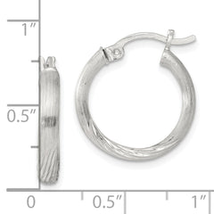 Sterling Silver 2.5mm Polished/Satin D/C Hoop Earrings - 9
