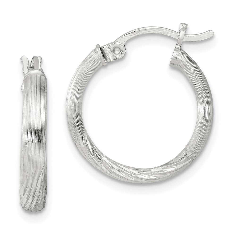 Sterling Silver 2.5mm Polished/Satin D/C Hoop Earrings - 9