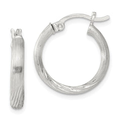 Sterling Silver 2.5mm Polished/Satin D/C Hoop Earrings - 9