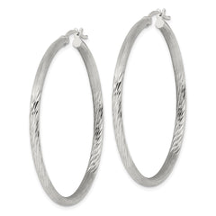 Sterling Silver 2.5mm Polished/Satin D/C Hoop Earrings - 8