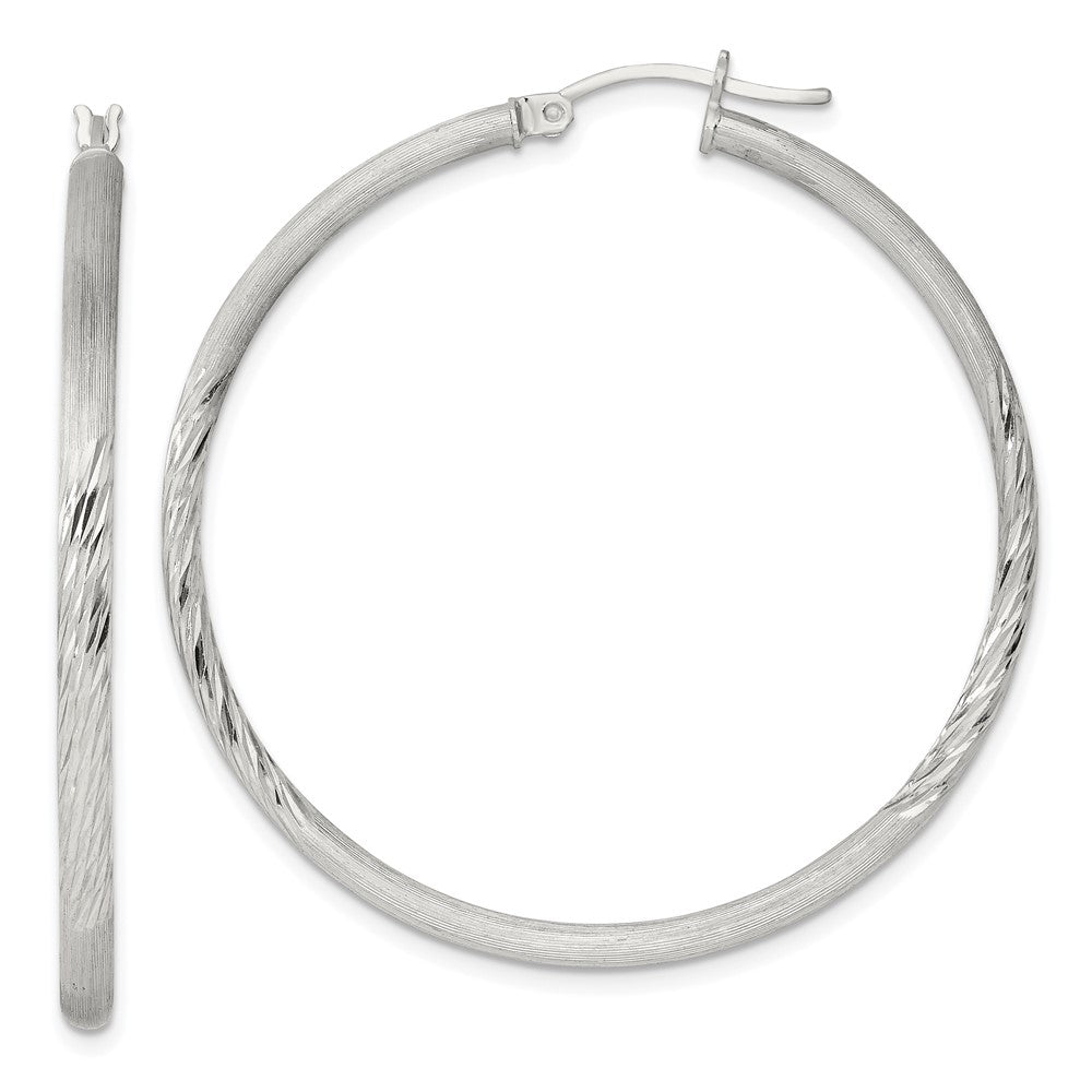Sterling Silver 2.5mm Polished/Satin D/C Hoop Earrings - 8
