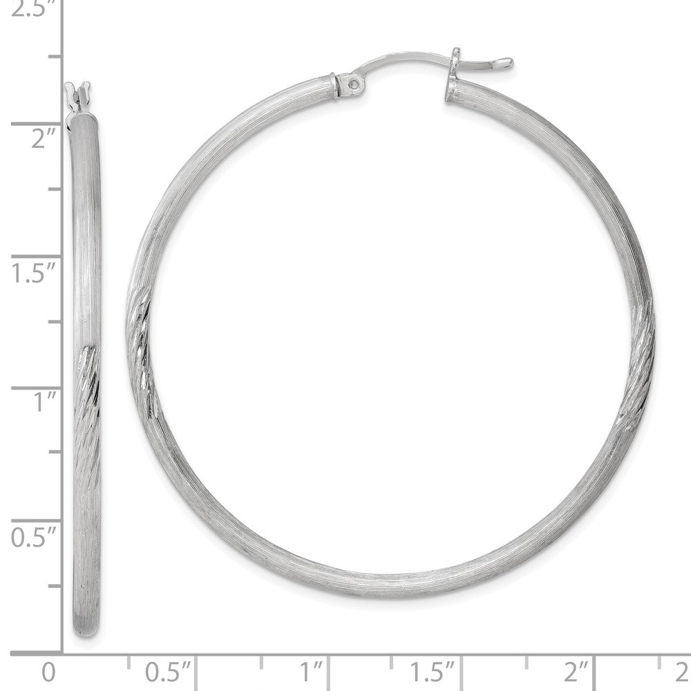 Sterling Silver Rhod-plated 2.5mm Polished/Satin Diamond-cut Hoop Earrings - 8