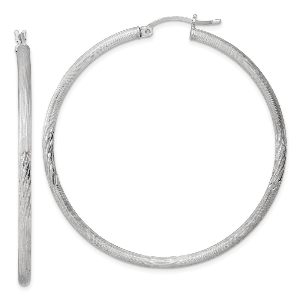 Sterling Silver Rhod-plated 2.5mm Polished/Satin Diamond-cut Hoop Earrings - 8