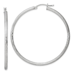 Sterling Silver Rhod-plated 2.5mm Polished/Satin Diamond-cut Hoop Earrings - 8