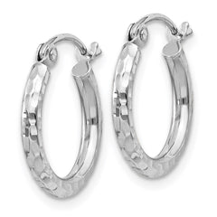 Sterling Silver Rhodium-plated 2mm Diamond Cut Hoop Earrings - 10