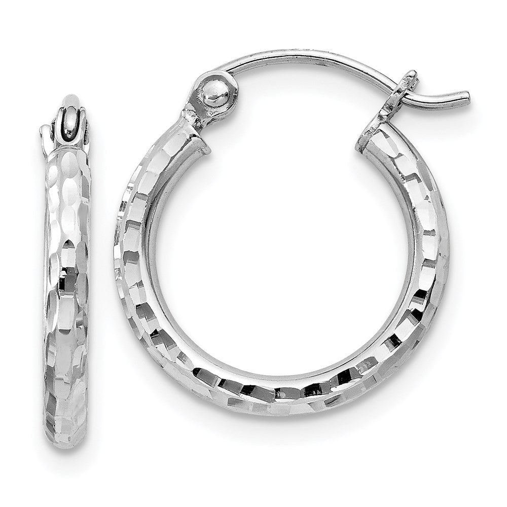 Sterling Silver Rhodium-plated 2mm Diamond Cut Hoop Earrings - 10