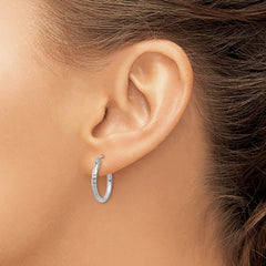 Sterling Silver Rhodium-plated 2mm Diamond Cut Hoop Earrings - 11