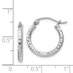 Sterling Silver Rhodium-plated 2mm Diamond Cut Hoop Earrings - 11