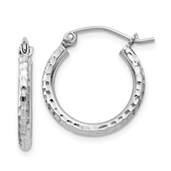 Sterling Silver Rhodium-plated 2mm Diamond Cut Hoop Earrings - 11
