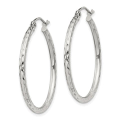 Sterling Silver 2mm Diamond Cut Hoop Earrings - 10
