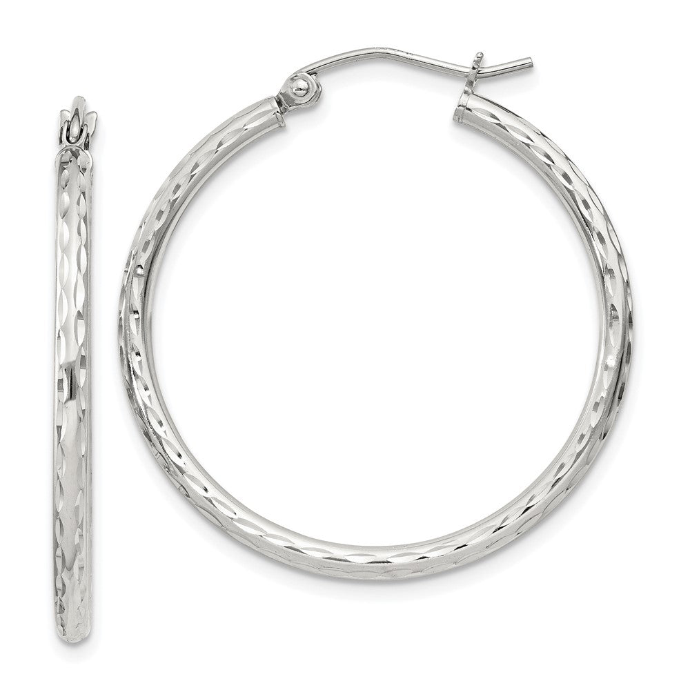 Sterling Silver 2mm Diamond Cut Hoop Earrings - 10