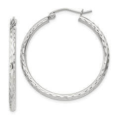 Sterling Silver 2mm Diamond Cut Hoop Earrings - 10